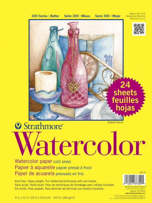 Strathmore 300 Cold Press Watercolor Paper, 9 X 12 Inches, 140 Lb, 24 Sheets 3 Strathmore 300 Cold Press Watercolor Paper, 9 X 12 Inches, 140 Lb, 24 Sheets