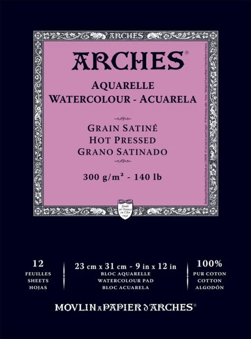 Arches Aquarelle Watercolor Pad, 9 X 12 Inches, Hot Press, 140 Lb, White, 12 Sheets -Books - Literature Shop 1435463 ecommfullsize