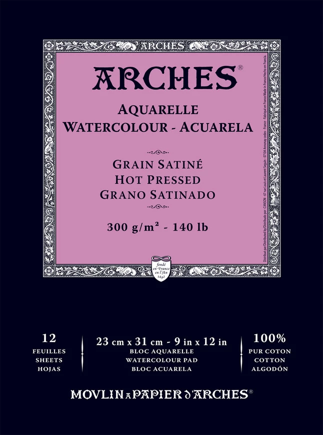 Arches Aquarelle Watercolor Pad, 9 X 12 Inches, Hot Press, 140 Lb, White, 12 Sheets 3 Arches Aquarelle Watercolor Pad, 9 X 12 Inches, Hot Press, 140 Lb, White, 12 Sheets
