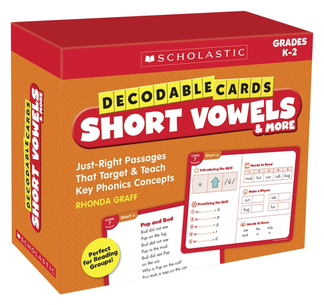 Scholastic Cards Decodable Short Vowels Cards, Set Of 125, Grades K-2 3 Scholastic Cards Decodable Short Vowels Cards, Set Of 125, Grades K-2