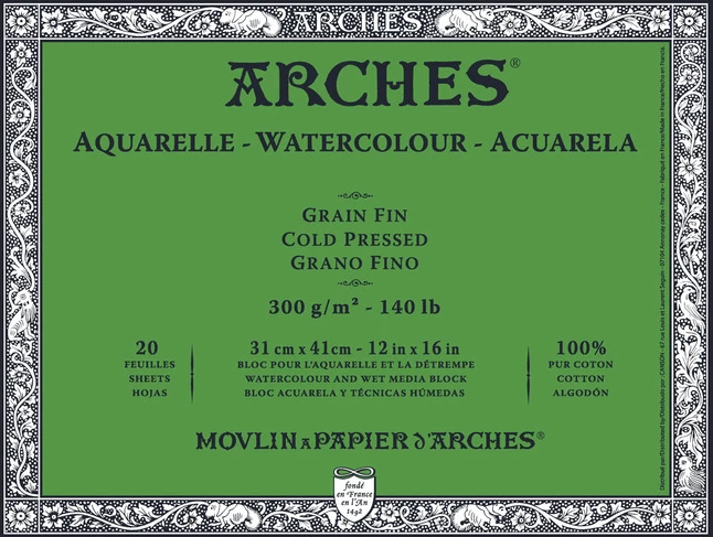 Arches Cold Press Watercolor Paper, 12 X 16 Inches, 140 Lb, 20 Sheets 3 Arches Cold Press Watercolor Paper, 12 X 16 Inches, 140 Lb, 20 Sheets